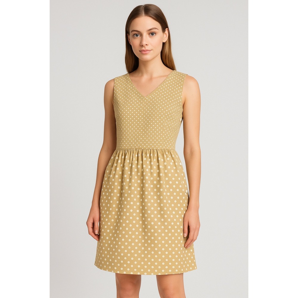 Bigio Collection‎ Womens 8 Polka Dot Dress Sleeveless Tan White Retro Playful